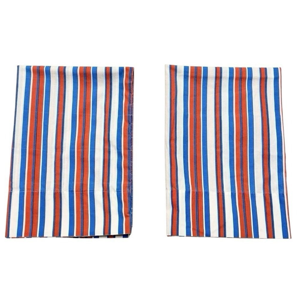 Set VTG‎ 70s Pillowcases JCPenney Fashion Manor Muslin Standard Red White Blue